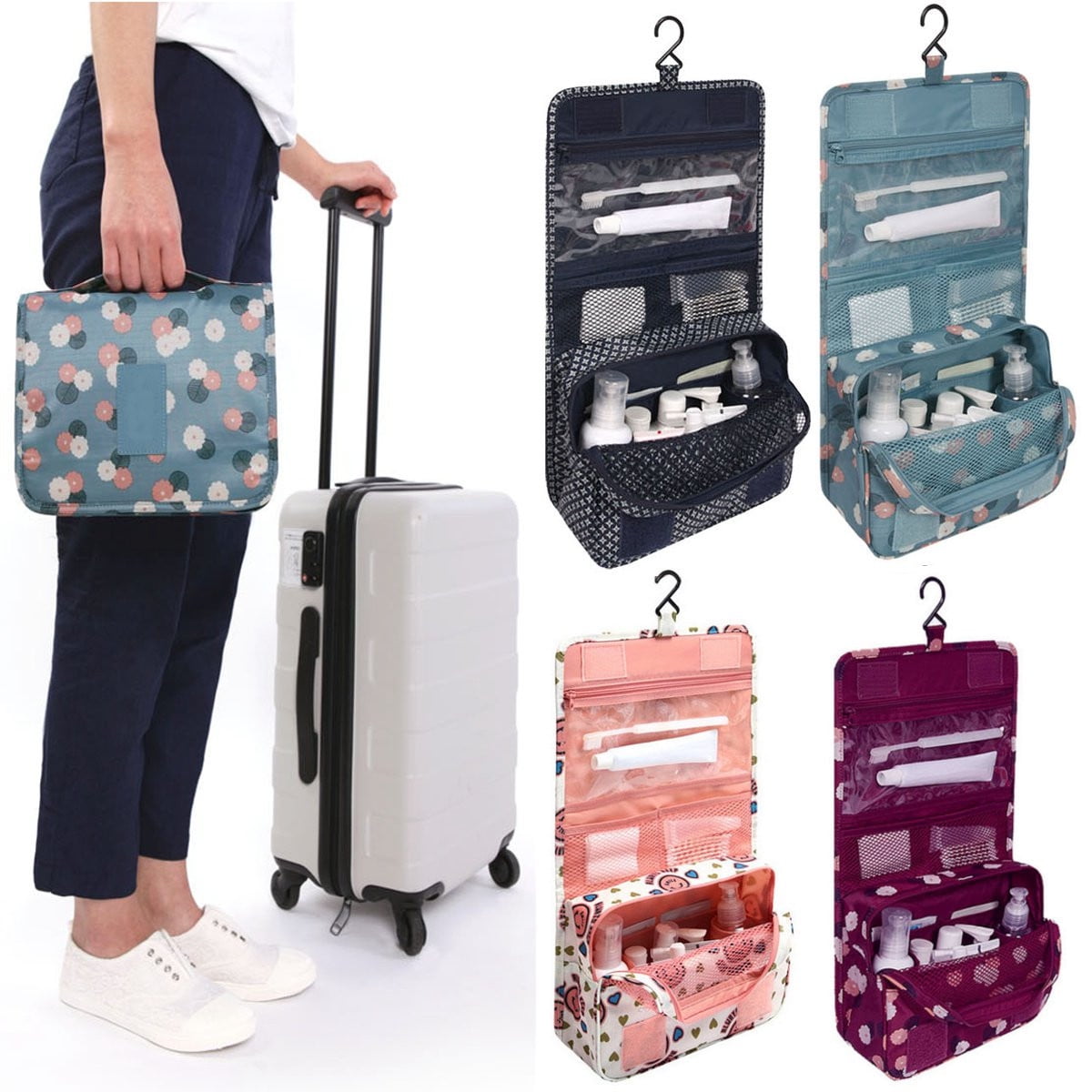 Gearonic Hanging Makeup Organizer/ Toiletry Bag, 4 Zippered Compartments, Black
